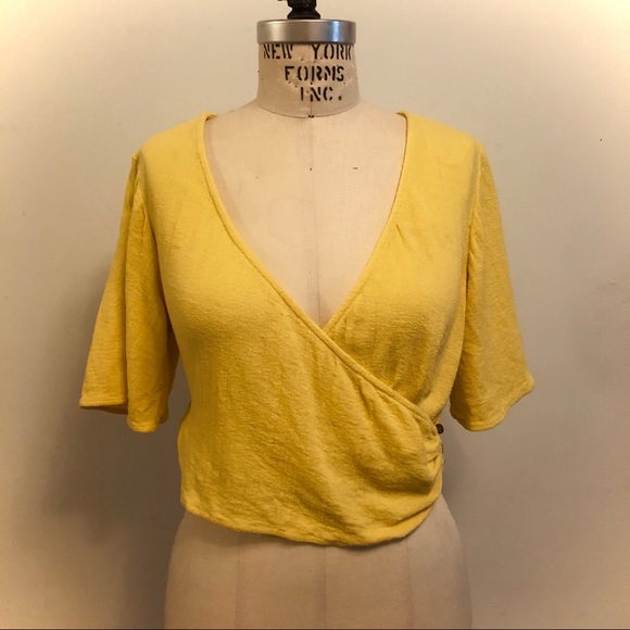 Zara Yellow Wrap Top with Button Detail - Picture 2 of 3